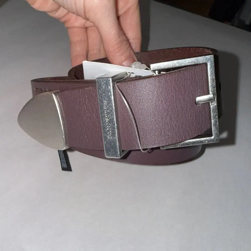 Allsaints men’s oxblood red antique nickel 3 piece belt set size small. NWT
